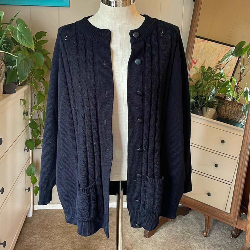 Vintage Bridge Gate black cable knit cardigan sweater, plus size 2X